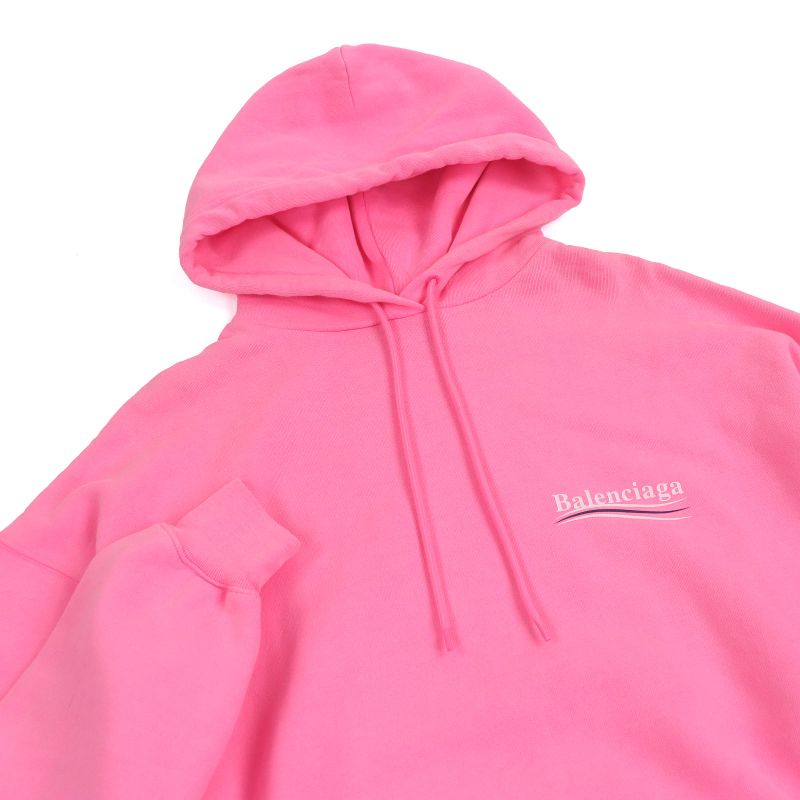 Balenciaga 578135 Campaign Logo Print Pullover Sweatshirt Hoodie Neon Pink XS