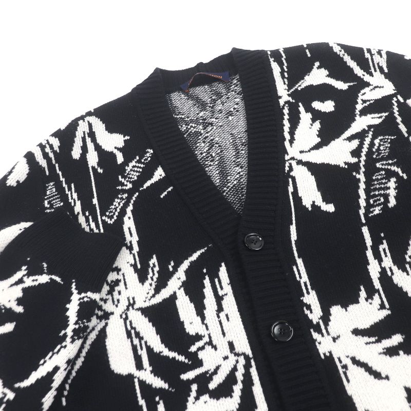 Louis Vuitton 23SS Thistle Wool Jacquard Knit Cardigan Black White M Made In