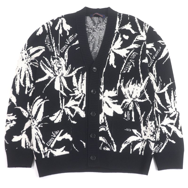 Louis Vuitton 23SS Thistle Wool Jacquard Knit Cardigan Black White M Made In