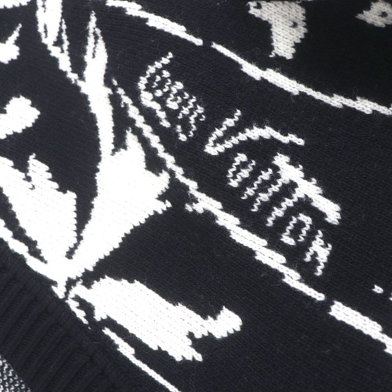 Louis Vuitton 23SS Thistle Wool Jacquard Knit Cardigan Black White M Made In