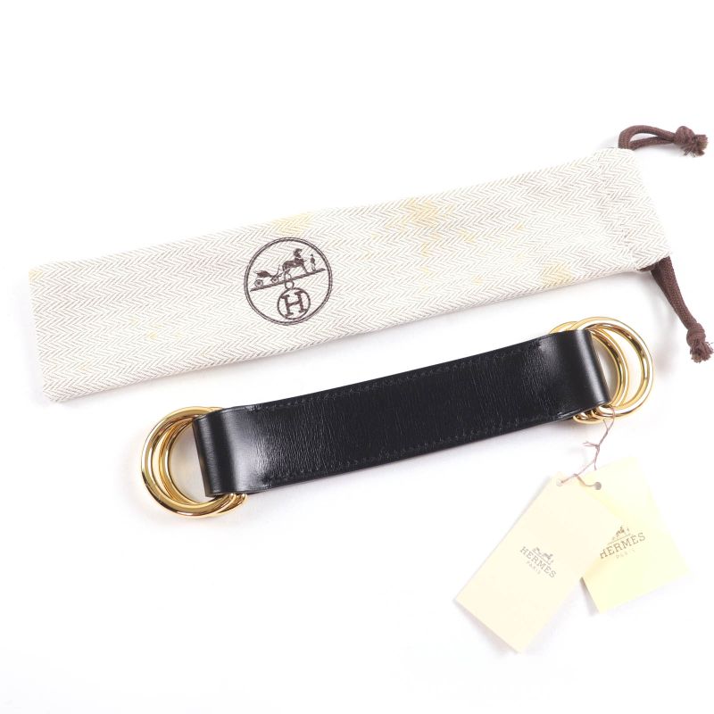 Hermes Gold Hardware Romance Leather Scarf Belt Box Calf Black N Engraved