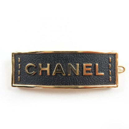 CHANEL A23S Aba781 Leather Metal Logo Design Hair Clip Barrette Hair Accessory