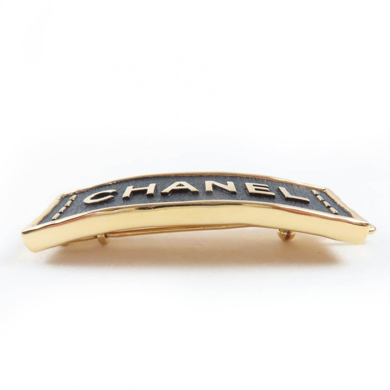 CHANEL A23S Aba781 Leather Metal Logo Design Hair Clip Barrette Hair Accessory