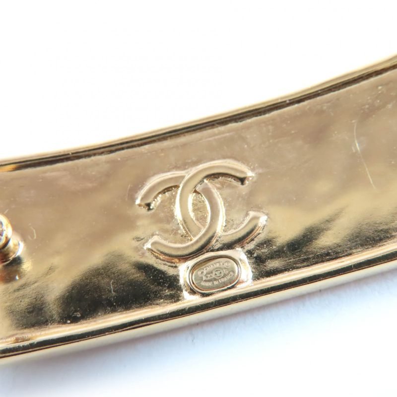 CHANEL A23S Aba781 Leather Metal Logo Design Hair Clip Barrette Hair Accessory