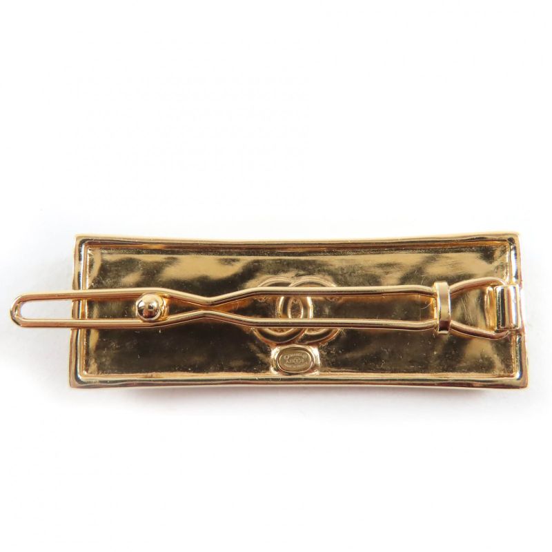 CHANEL A23S Aba781 Leather Metal Logo Design Hair Clip Barrette Hair Accessory