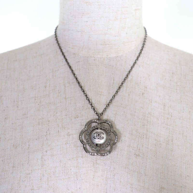 CHANEL B24K Camellia Coco Mark Faux Pearl And Rhinestone Necklace Black With