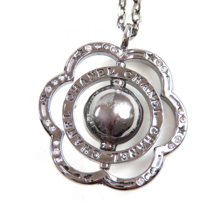 CHANEL B24K Camellia Coco Mark Faux Pearl And Rhinestone Necklace Black With