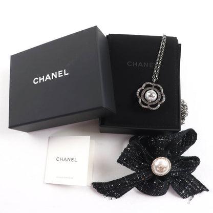 CHANEL B24K Camellia Coco Mark Faux Pearl And Rhinestone Necklace Black With