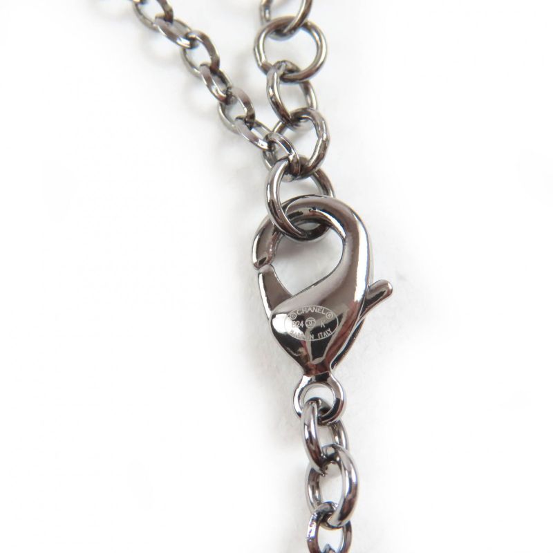 CHANEL B24K Camellia Coco Mark Faux Pearl And Rhinestone Necklace Black With