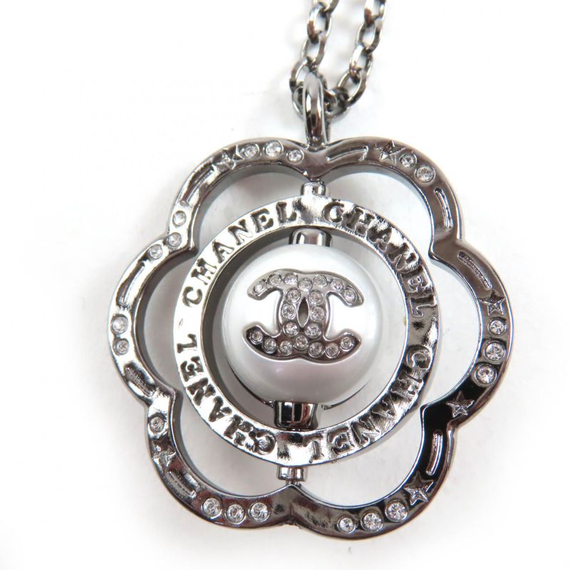 CHANEL B24K Camellia Coco Mark Faux Pearl And Rhinestone Necklace Black With