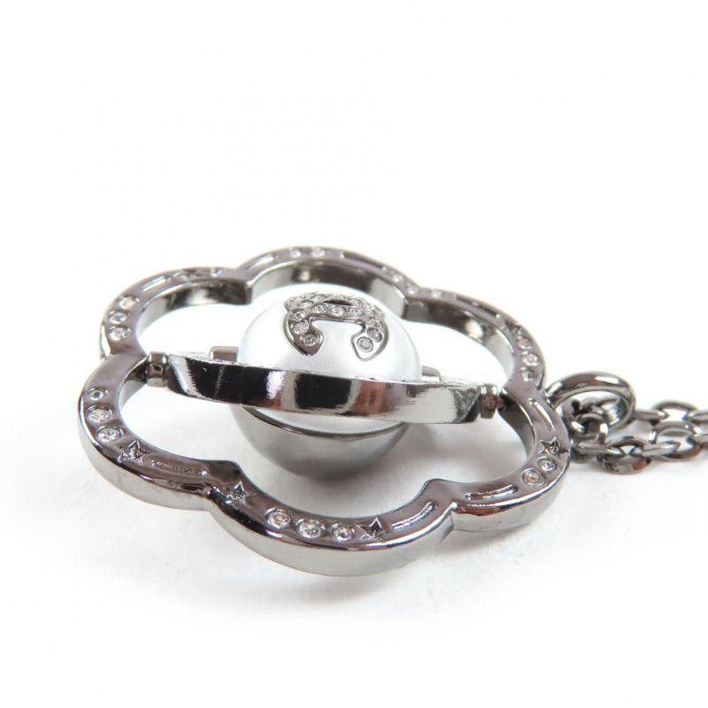 CHANEL B24K Camellia Coco Mark Faux Pearl And Rhinestone Necklace Black With