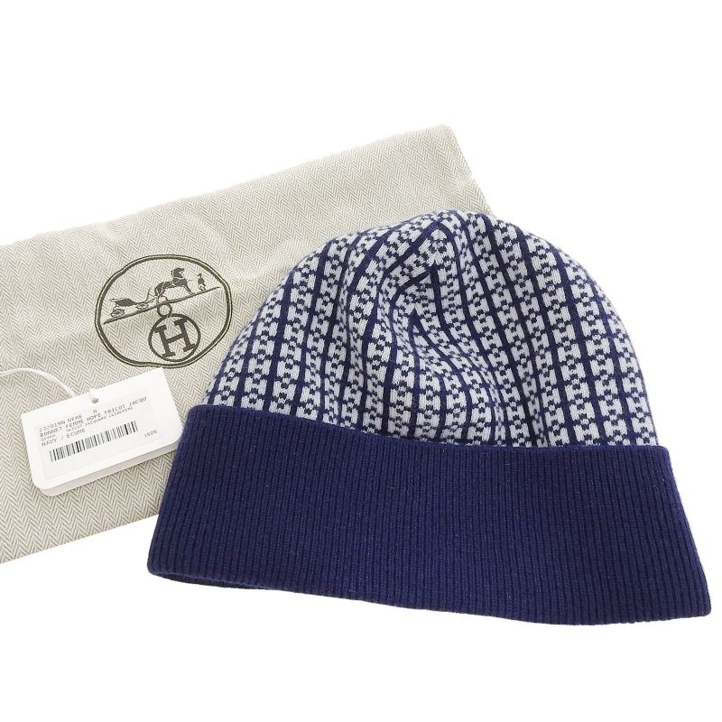 Hermes 23AW 232019n Bonnet Femme 100% Cashmere H Logo Knit Cap Navy M Storage