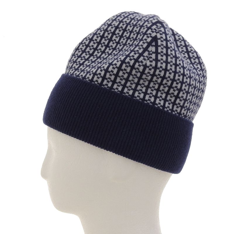 Hermes 23AW 232019n Bonnet Femme 100% Cashmere H Logo Knit Cap Navy M Storage