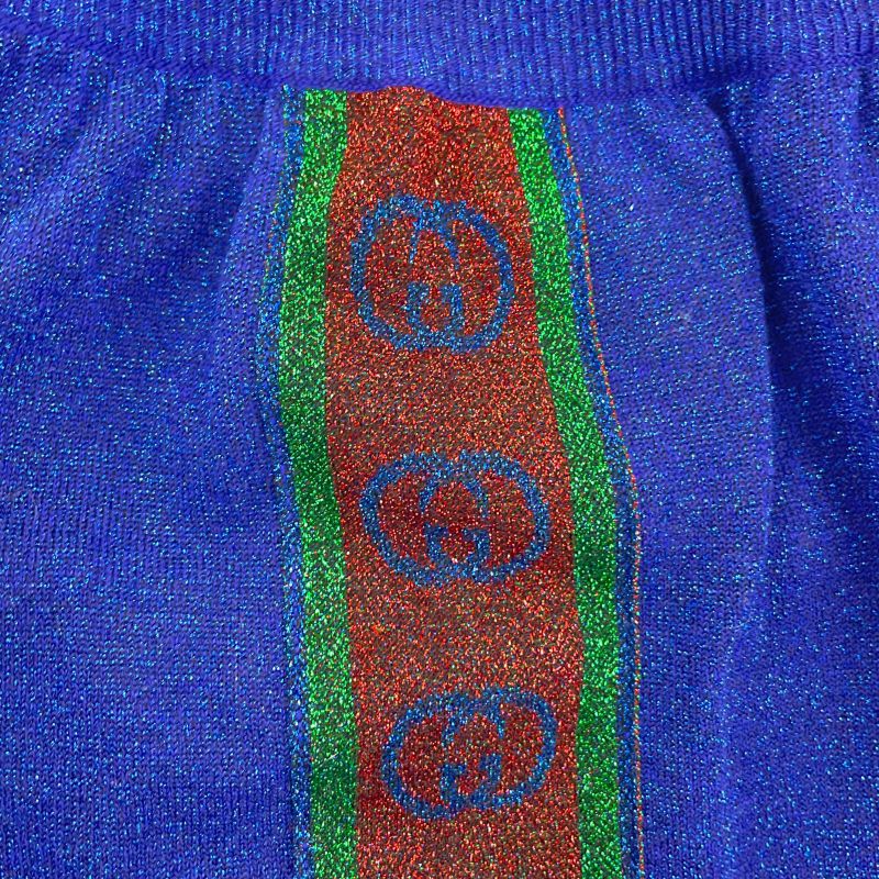 Gucci 579764 Interlocking G Webline Lame Sweatpants Blue XS Made In Italy