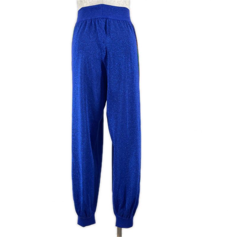Gucci 579764 Interlocking G Webline Lame Sweatpants Blue XS Made In Italy