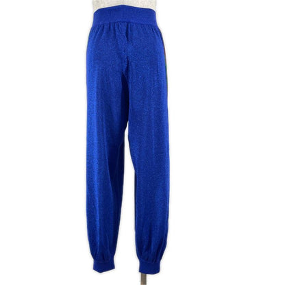 Gucci 579764 Interlocking G Webline Lame Sweatpants Blue XS Made In Italy
