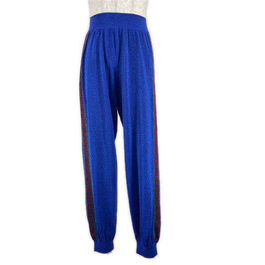 Gucci 579764 Interlocking G Webline Lame Sweatpants Blue XS Made In Italy