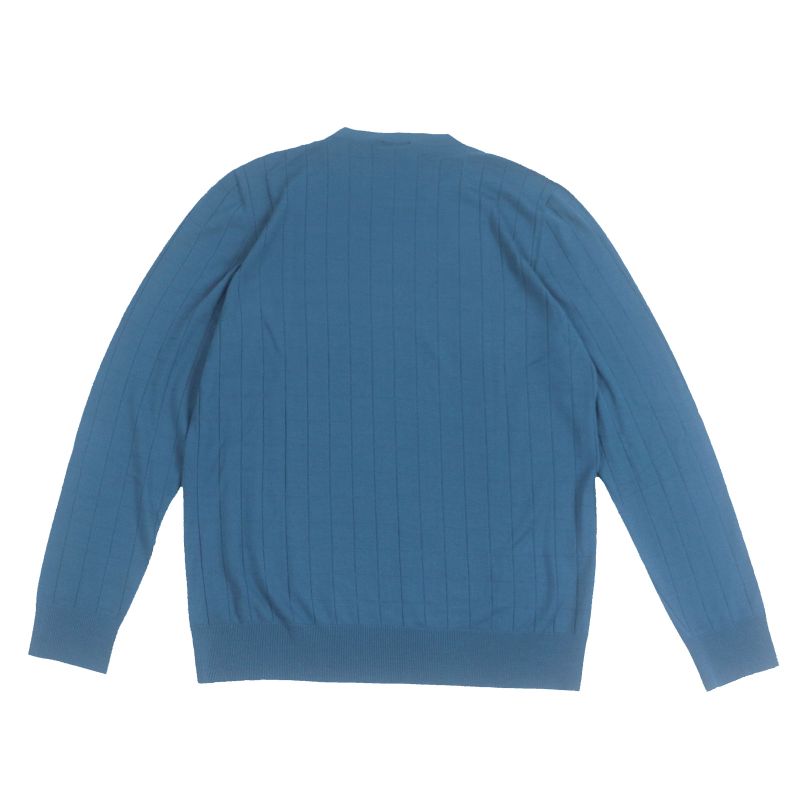 Hermes 100% Wool Plaid Round Neck Long Sleeves Knit Navy L Men's