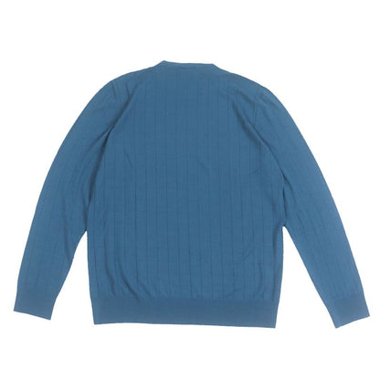 Hermes 100% Wool Plaid Round Neck Long Sleeves Knit Navy L Men's