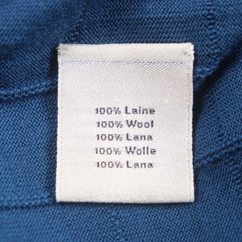 Hermes 100% Wool Plaid Round Neck Long Sleeves Knit Navy L Men's