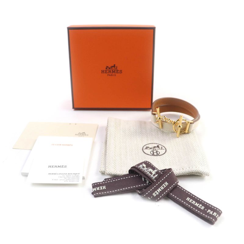 Hermes Croisiere Dubretour Nata Vosuift Gold Hardware Leather Bracelet T2