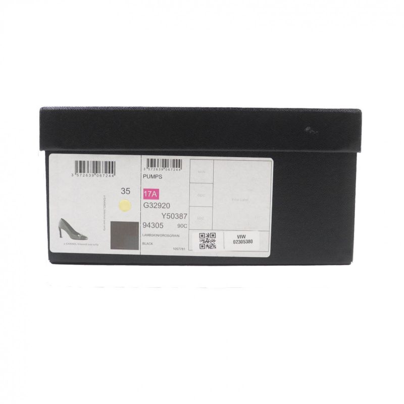 CHANEL G32920 Leather Coco Mark Round Toe Pumps With Faux Pearl Black Gold