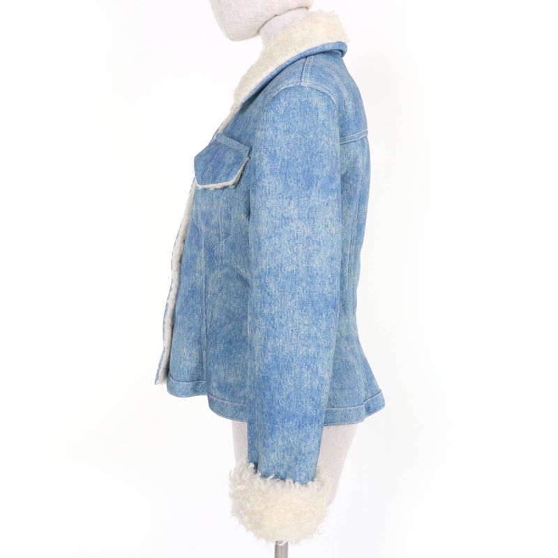 Louis Vuitton Logo Button Denim Transfer Short Length Boa Jacket Blue 38 Made