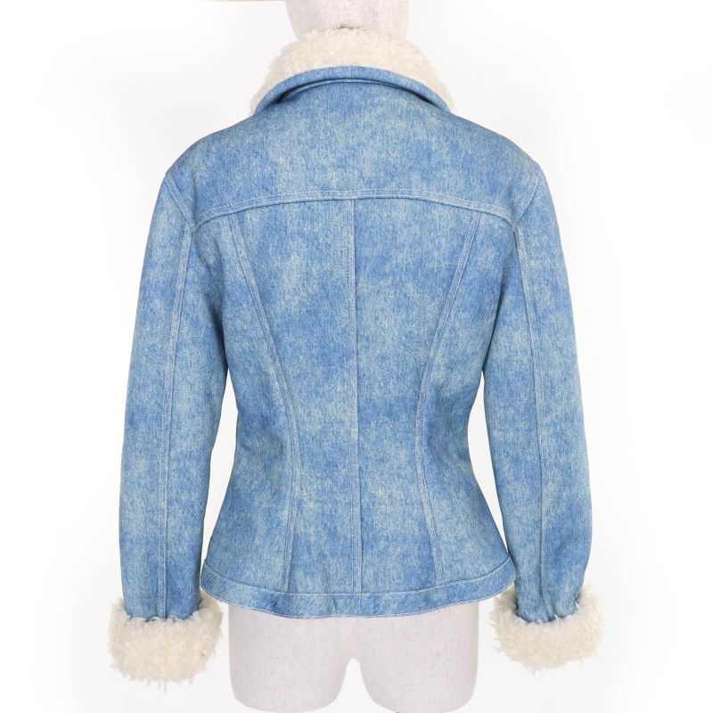 Louis Vuitton Logo Button Denim Transfer Short Length Boa Jacket Blue 38 Made