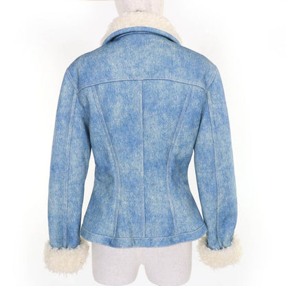 Louis Vuitton Logo Button Denim Transfer Short Length Boa Jacket Blue 38 Made