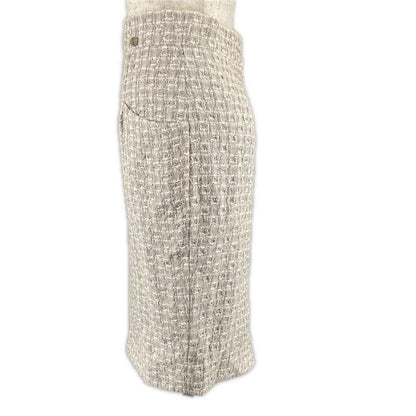 CHANEL P47766 Coco Mark Part Knee Length Tweed Skirt Tight Skirt Beige 36 Made