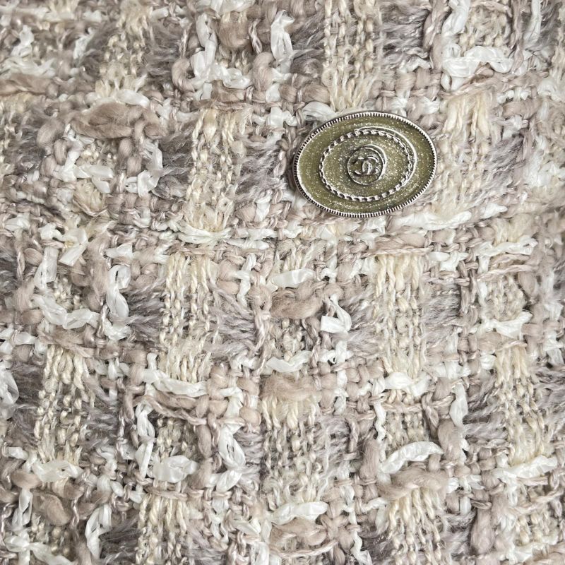CHANEL P47766 Coco Mark Part Knee Length Tweed Skirt Tight Skirt Beige 36 Made