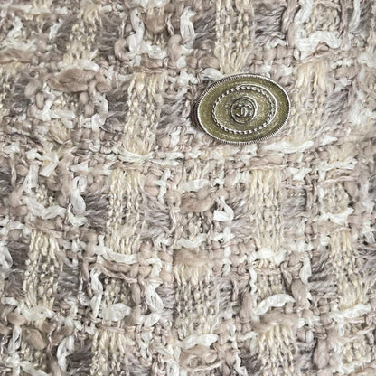 CHANEL P47766 Coco Mark Part Knee Length Tweed Skirt Tight Skirt Beige 36 Made
