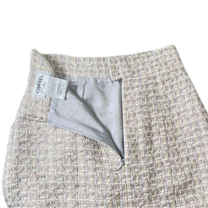 CHANEL P47766 Coco Mark Part Knee Length Tweed Skirt Tight Skirt Beige 36 Made