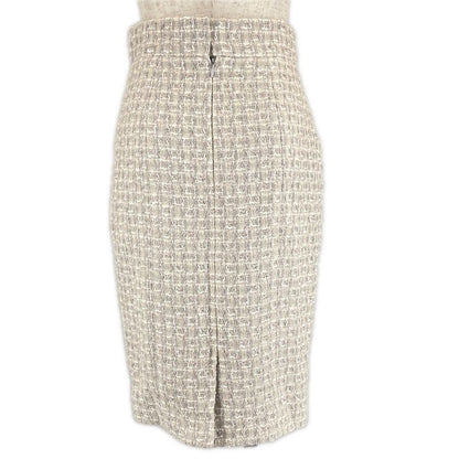 CHANEL P47766 Coco Mark Part Knee Length Tweed Skirt Tight Skirt Beige 36 Made
