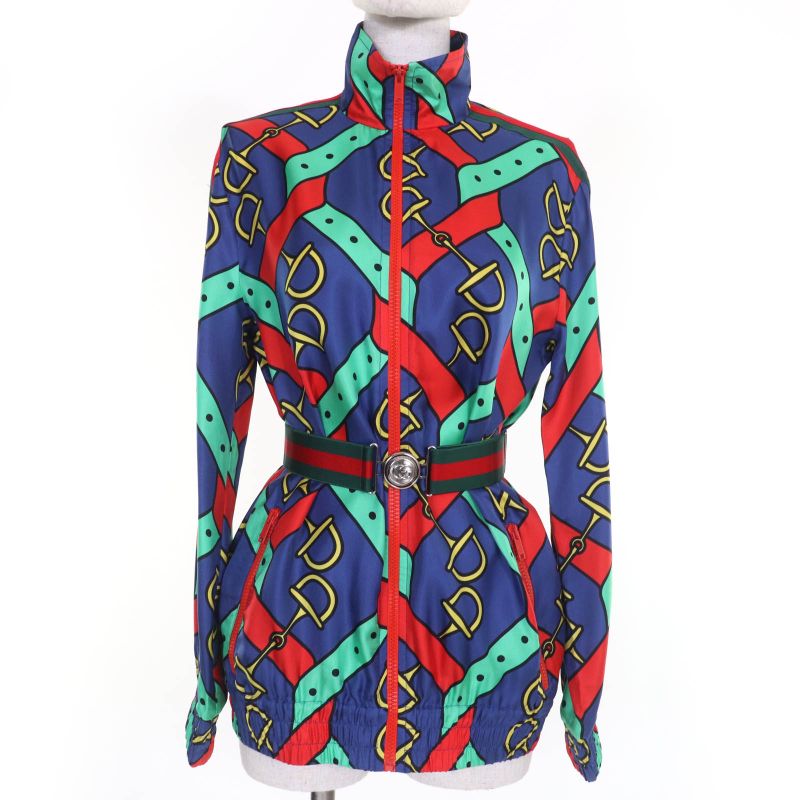 Gucci 743005 Horsebit Pattern Sherry Line GG Marmont Buckle Silk Jacket