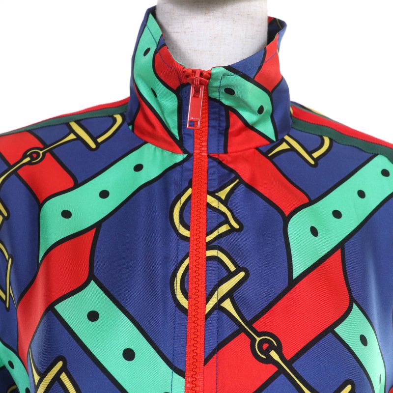 Gucci 743005 Horsebit Pattern Sherry Line GG Marmont Buckle Silk Jacket