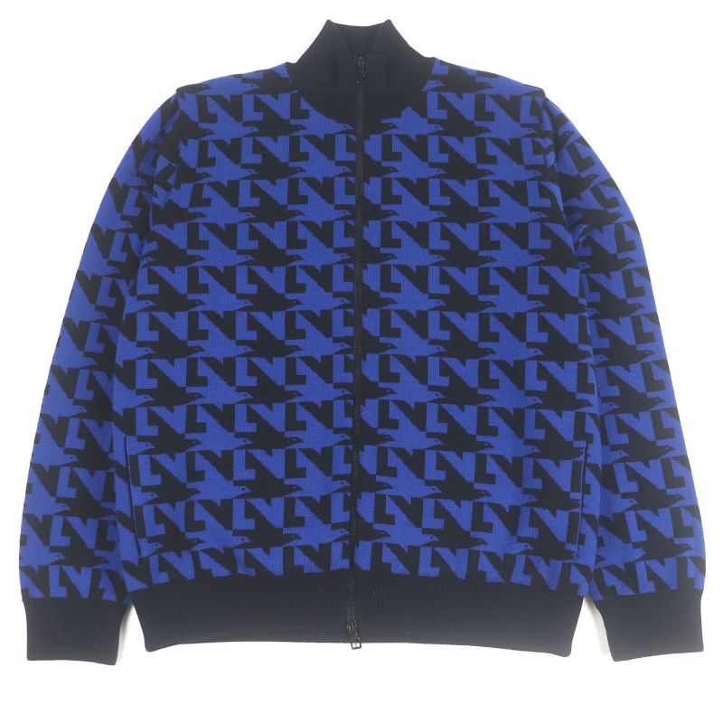 Louis Vuitton 2023 LV Logo All Over Padded Knit Jacket Blouson Blue Black XXL