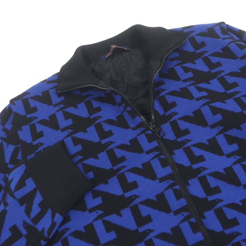 Louis Vuitton 2023 LV Logo All Over Padded Knit Jacket Blouson Blue Black XXL