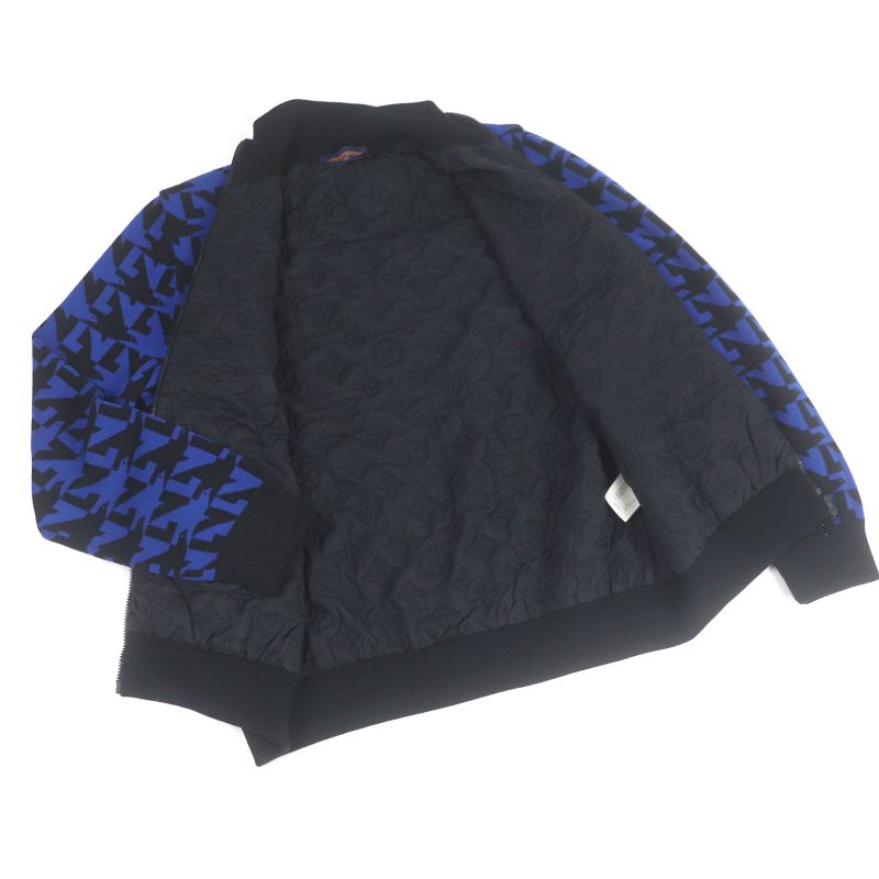 Louis Vuitton 2023 LV Logo All Over Padded Knit Jacket Blouson Blue Black XXL