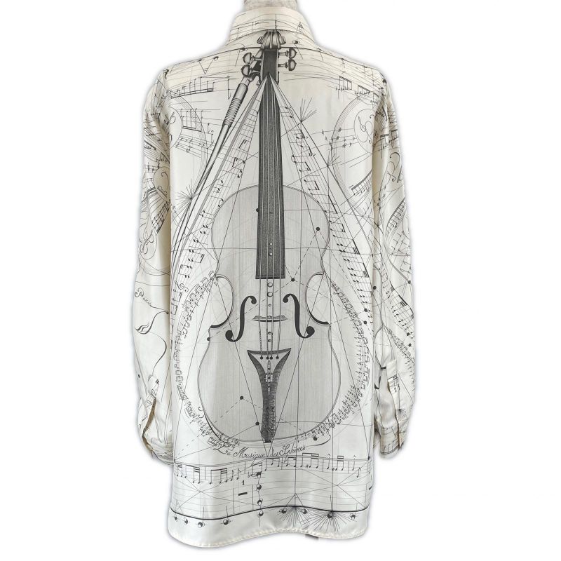 Hermes Vintage 100% Silk Music Played By Spheres Violin Pattern Long Sleeve