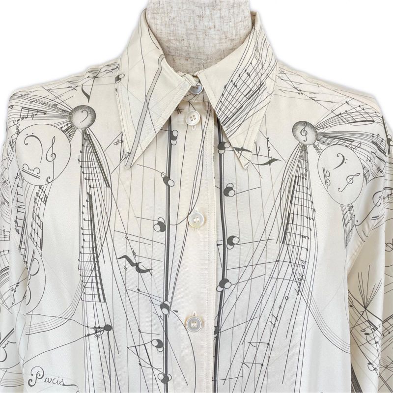 Hermes Vintage 100% Silk Music Played By Spheres Violin Pattern Long Sleeve