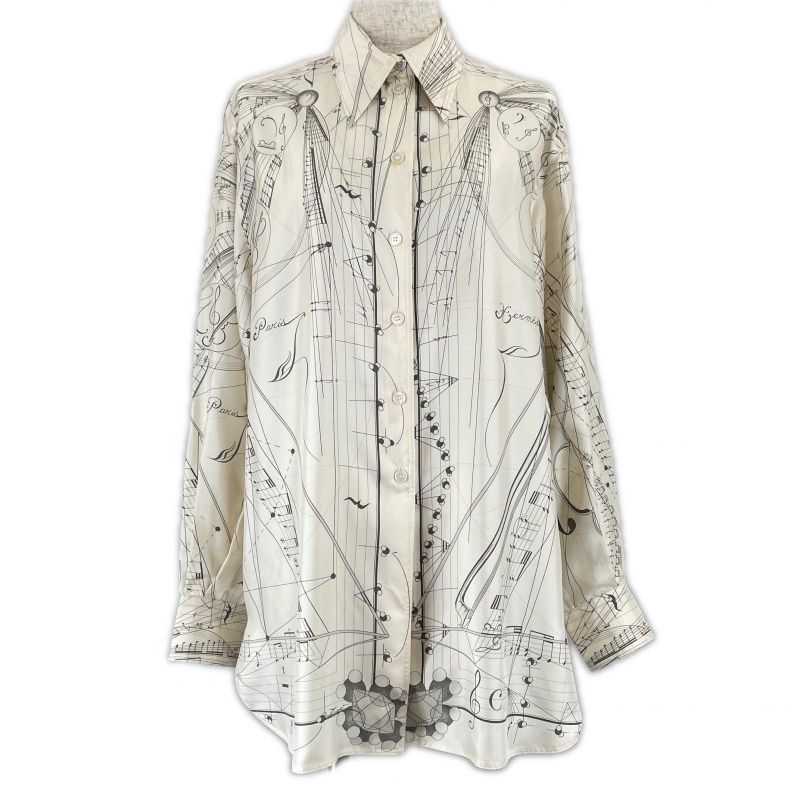 Hermes Vintage 100% Silk Music Played By Spheres Violin Pattern Long Sleeve