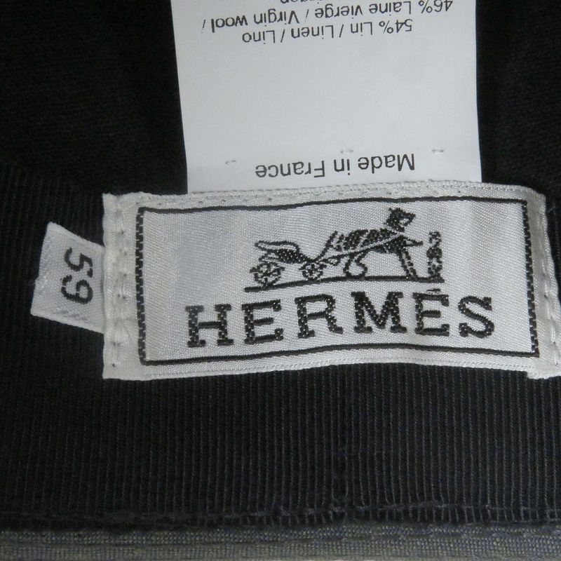 Hermes Linen Hat Embroidered H logo Blue Size 59 with box