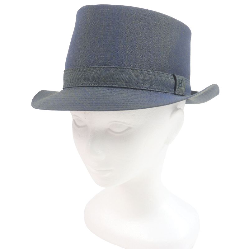 Hermes Linen Hat Embroidered H logo Blue Size 59 with box