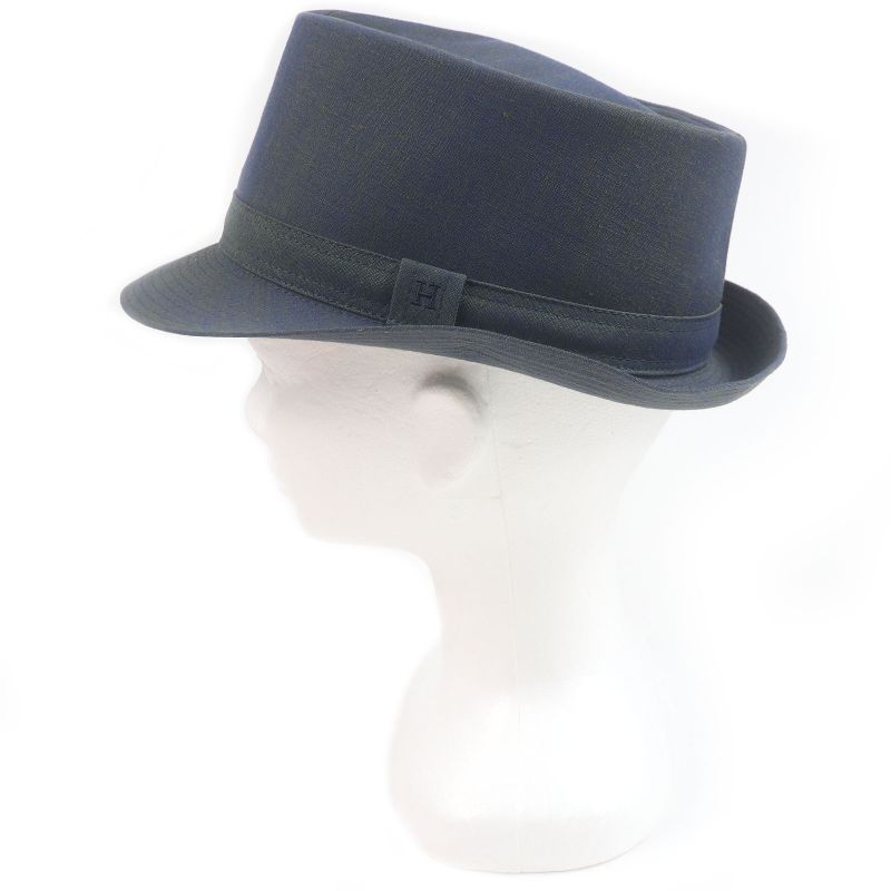 Hermes Linen Hat Embroidered H logo Blue Size 59 with box