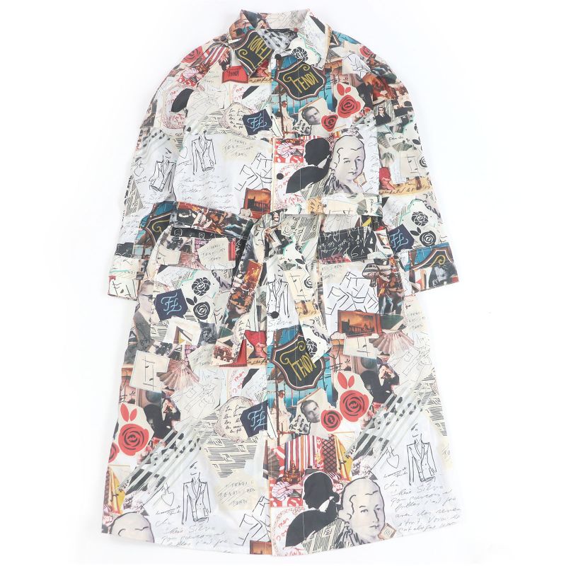 Fendi Ff0295 Karl Lagerfeld Karl Collage Belted Stencil Collar Coat White 44
