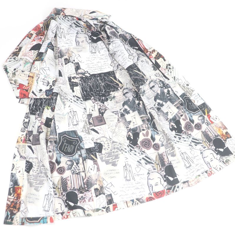 Fendi Ff0295 Karl Lagerfeld Karl Collage Belted Stencil Collar Coat White 44