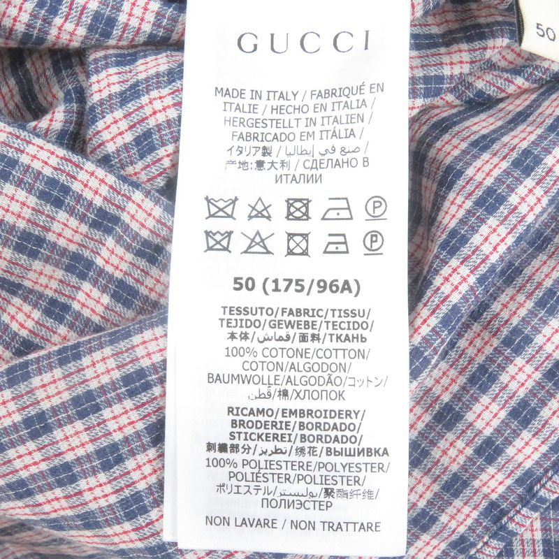 Gucci 654883 Embroidered Checkered Button-down Short-sleeved Shirt With