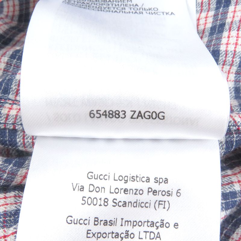 Gucci 654883 Embroidered Checkered Button-down Short-sleeved Shirt With