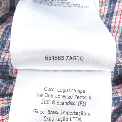 Gucci 654883 Embroidered Checkered Button-down Short-sleeved Shirt With